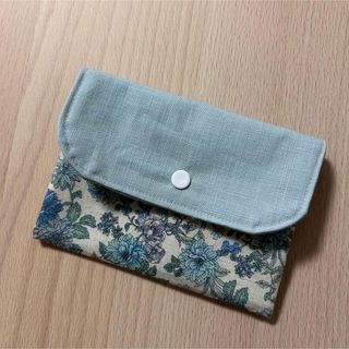 ファスナーポーチ　ハンドメイド　花柄　ブルー　コインケース　ポーチ　カードケース(コインケース)