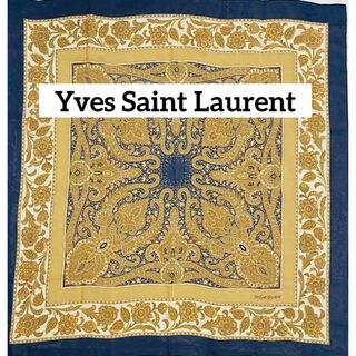 Yves Saint Laurent - ★イヴサンローラン★ スカーフ 大判 シフォン ペイズリー柄 ネイビー