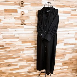 アダムエロペ(AER ADAM ET ROPE)の【アダムエロペ】抜け感 オーバーサイズ ロング シャツ ワンピース 黒ブラック(ロングワンピース/マキシワンピース)