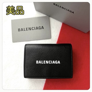バレンシアガ(Balenciaga)の美品✨ BALENCIAGAバレンシアガ財布三つ折594312カーフレザーロゴ黒(折り財布)