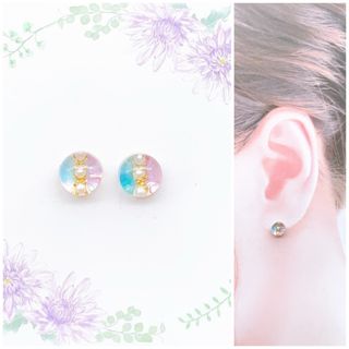 水色×パープルバイカラー7mmサークルピアス/イヤリング(ピアス)