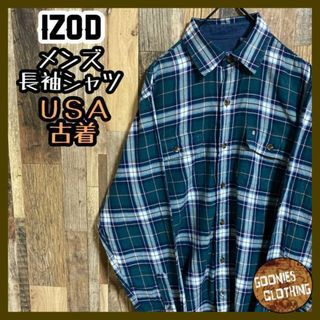 IZOD 長袖 シャツ メンズ チェック グリーン ネイビー ホワイト US古着(シャツ)