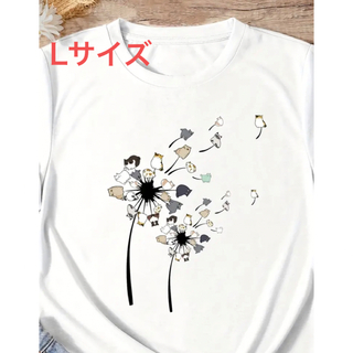 猫とタンポポ　半袖Tシャツ　Lサイズ(Tシャツ(半袖/袖なし))