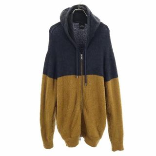 アルマーニエクスチェンジ(ARMANI EXCHANGE)のアルマーニエクスチェンジ バイカラーデザイン ニット ジップパーカー L ネイビー×ブラウン ARMANI EXCHANGE メンズ(パーカー)