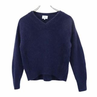 LANVIN en Bleu - ランバンオンブルー ウールブレンド 長袖 Vネック セーター 38 ネイビー系 LANVIN en Bleu ニット レディース