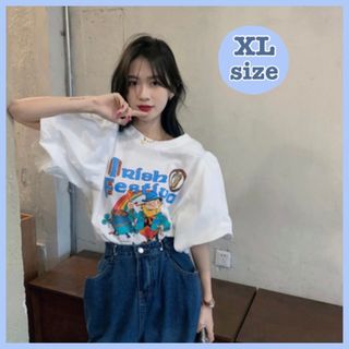 ❤️ラスト2❤️キャラクター プリント Tシャツ パフスリーブ ホワイト 韓国 (Tシャツ(半袖/袖なし))