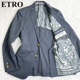 【極美品】ETRO エトロ テーラードジャケット ストライプ 総柄 グレー  S