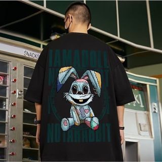 【新作入荷】メンズ Tシャツ ブラック XL オーバーサイズ ヒップホップ(Tシャツ/カットソー(半袖/袖なし))