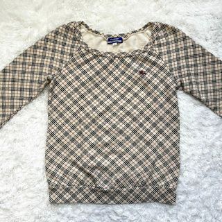 バーバリーブルーレーベル(BURBERRY BLUE LABEL)の【美品】バーバリー　ラグラン　シャツ　カットソー　ノバチェック　ホース刺繍　M(カットソー(長袖/七分))