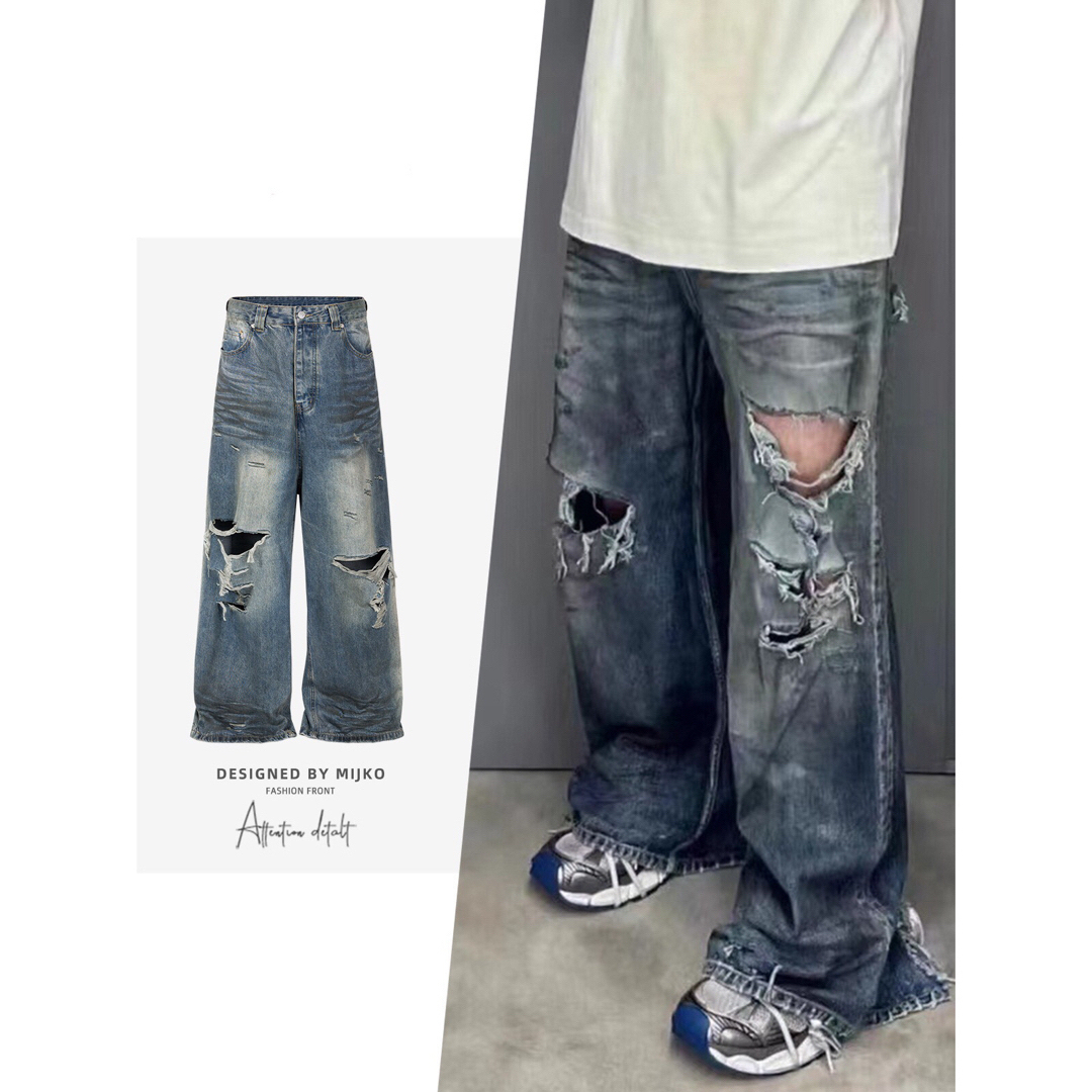 BALENCIAGA - デストロイダメージ加工 ワイド デニムの通販 by BALENCIAGA - デストロイダメージ加工 ワイド デニムの通販 by
