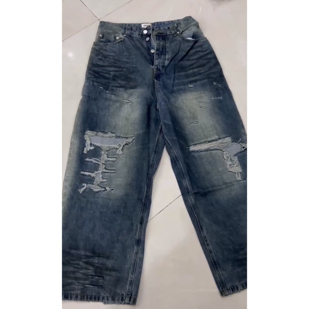 BALENCIAGA - デストロイダメージ加工 ワイド デニムの通販 by BALENCIAGA - デストロイダメージ加工 ワイド デニムの通販 by