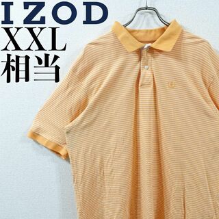 【美品】IZOD 半袖ポロシャツ XXL相当 輸入 古着 オレンジ ストライプ(ポロシャツ)