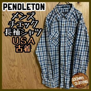 PENDLETON - ペンドルトン USA古着 90s チェック柄 長袖 シャツ メンズ ホワイト 白