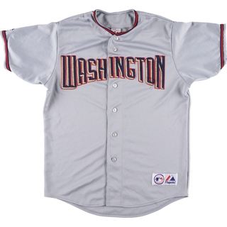 古着 Majestic MLB WASHINGTON NATIONALS ワシントンナショナルズ メッシュ ゲームシャツ ベースボールシャツ メンズL /eaa452061(シャツ)