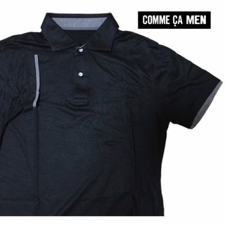 コムサメン(COMME CA MEN)のコムサメン COMME CA MEN ポロシャツ　半袖　黒　無地　麻  ポケット(ポロシャツ)