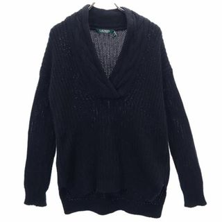 Ralph Lauren - ラルフローレン ケーブル編み 長袖 Vネック コットンニット セーター XXS 黒 RALPH LAUREN レディース