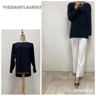 イヴサンローラン(Yves Saint Laurent)の美品イヴサンローラン　とろみパフスリーブトップス7 ブラック冠婚葬祭　フォーマル(シャツ/ブラウス(長袖/七分))