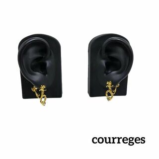 クレージュ(Courreges)の【美品】courreges イヤリング 両耳 ロゴ サークル ストーン ゴールド(イヤリング)