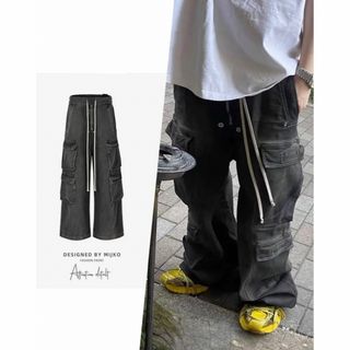 リックオウエンス(Rick Owens)のワイドシルエット　ロングコード　カーゴパンツ(ワークパンツ/カーゴパンツ)