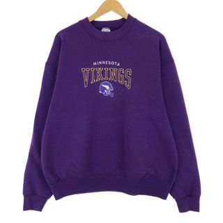 フルーツオブザルーム(FRUIT OF THE LOOM)の古着 90年代 フルーツオブザルーム FRUIT OF THE LOOM NFL MINNESOTA VIKINGS ミネソタ バイキングス スウェットシャツ トレーナー USA製 メンズXL ヴィンテージ /eaa438881(スウェット)