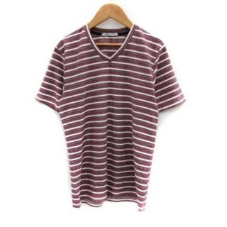 メンズメルローズ(MEN'S MELROSE)のメンズメルローズ Tシャツ カットソー Vネック ボーダー柄 3 ワインレッド(Tシャツ/カットソー(半袖/袖なし))