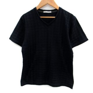 メンズメルローズ(MEN'S MELROSE)のメンズメルローズ Tシャツ カットソー 半袖 Vネック 千鳥格子柄 3 紺(Tシャツ/カットソー(半袖/袖なし))