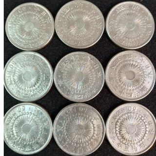 銀貨　旭日50銭銀貨silver800 明治希少銀貨9枚 総重量 約90g綺麗(金属工芸)