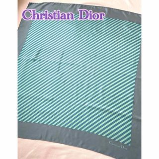 クリスチャンディオール(Christian Dior)のChristian Dior シルク100% 大判スカーフ　サックス.グレー系(バンダナ/スカーフ)