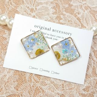 #3381/ハンドメイド♡押し花ドライフラワーレジンピアス(ピアス)