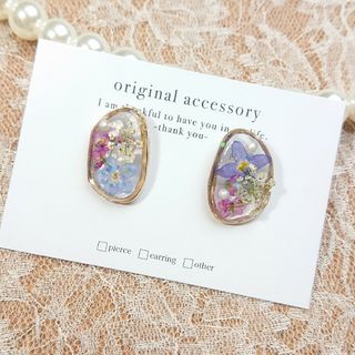 #3384/ハンドメイド♡押し花ドライフラワーレジンピアス(ピアス)