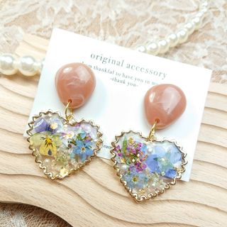 #3379/ハンドメイド♡押し花ドライフラワーレジンピアス(ピアス)