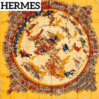 エルメス(Hermes)の美品 ★HERMES★ スカーフ カレ90 モリエサーカス シルク イエロー(バンダナ/スカーフ)