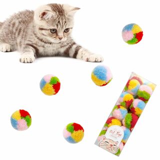 【色: 虹色】猫ポンポンボール 3CM 20PCS 屋内猫用猫おもちゃ 子猫おも(猫)