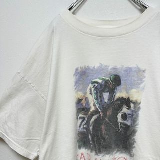 古着　ビンテージ　競馬　ダービー　プリント　半袖tシャツ　メンズ　白　ホワイト(Tシャツ/カットソー(半袖/袖なし))