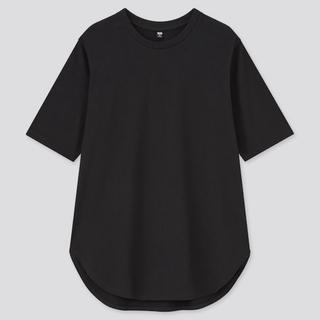 ユニクロ(UNIQLO)の新品タグ付● ユニクロ　スムースコットンラウンドヘムロングT（半袖）　XS(Tシャツ(半袖/袖なし))