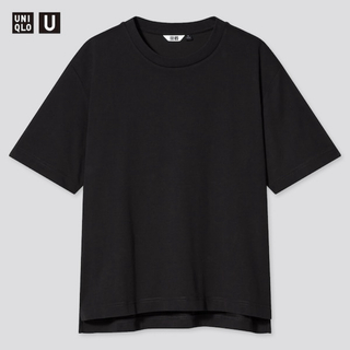 ユニクロ(UNIQLO)のエアリズムコットンオーバーサイズクルーネックT（半袖）　Sサイズ ブラック(Tシャツ(半袖/袖なし))