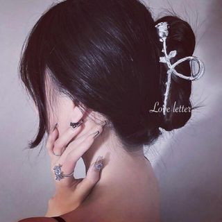 No.120A シルバーローズバンスクリップ ヘアクリップ 韓国 地雷 薔薇(バレッタ/ヘアクリップ)