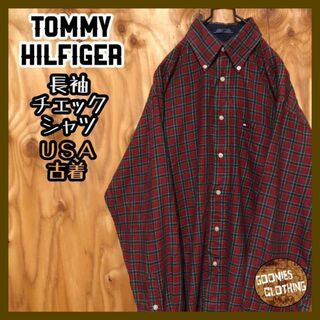 トミーヒルフィガー(TOMMY HILFIGER)のトミーヒルフィガー レッド グリーン チェック柄 USA古着 90s シャツ(シャツ)