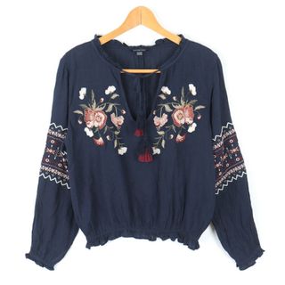 アメリカンイーグル(American Eagle)のアメリカンイーグル カットソー シャツ トップス 長袖 レディース XSサイズ ネイビー American Eagle(カットソー(長袖/七分))