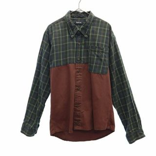 ARROW - アロー 長袖 ボタンダウンシャツ XL グリーン×レッド ARROW 切替 コットンシャツ メンズ