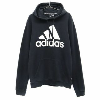 アディダス(adidas)のアディダス ロゴプリント 長袖 スウェットパーカー M ブラック adidas プルオーバー トレーナー メンズ(パーカー)