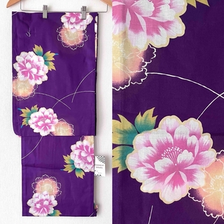 ◆新品 浴衣単品 京紫色に牡丹柄(浴衣)