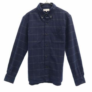 SHIPS - シップス チェック柄 長袖 ボタンダウン ネルシャツ XS ネイビー SHIPS メンズ