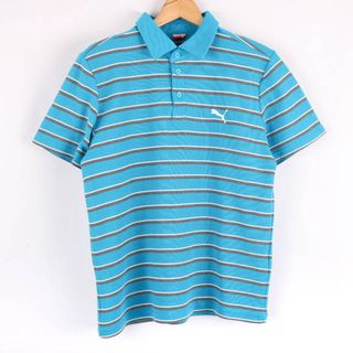 プーマ(PUMA)のプーマ 半袖ポロシャツ トップス ボーダー柄 ゴルフウエア macht's mit qualitat メンズ Mサイズ 青×グレー PUMA(ポロシャツ)