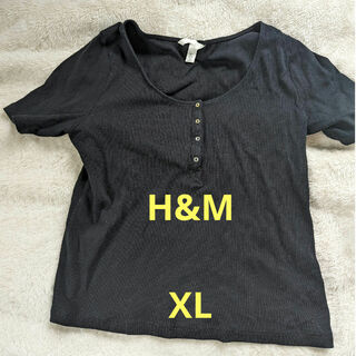 エイチアンドエイチ(H&H)のボタンプラケットリブティーシャツ　Tシャツ　黒　H&M(Tシャツ/カットソー(半袖/袖なし))