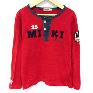 ミキハウス 長袖Ｔシャツ トップス ヘンリーネック ロゴT 日本製 キッズ 男の子用 130サイズ レッド MIKIHOUSE(Tシャツ/カットソー)