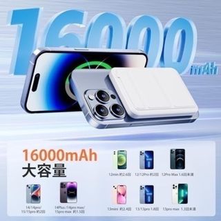 16000mAh 携帯充電器 モバイルバッテリー 白 LED 軽量 iPhone(バッテリー/充電器)