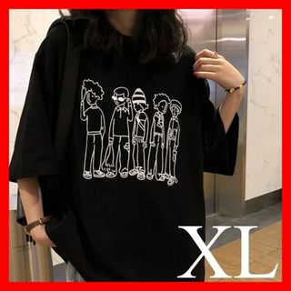 Tシャツ ビックシルエット レディース 半袖 プリント 黒 韓国 ユニセックス(Tシャツ(半袖/袖なし))