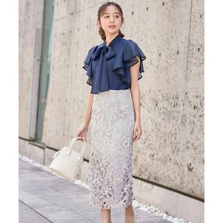 トッコクローゼット(TOCCO closet)のtocco カットワークフラワーレース刺繍タイトスカート(ロングスカート)