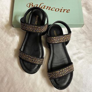 ブランコアール(BALANCOIRE)のglitter Balancoire ビジュー付サンダルブラックミュール 使用品(サンダル)